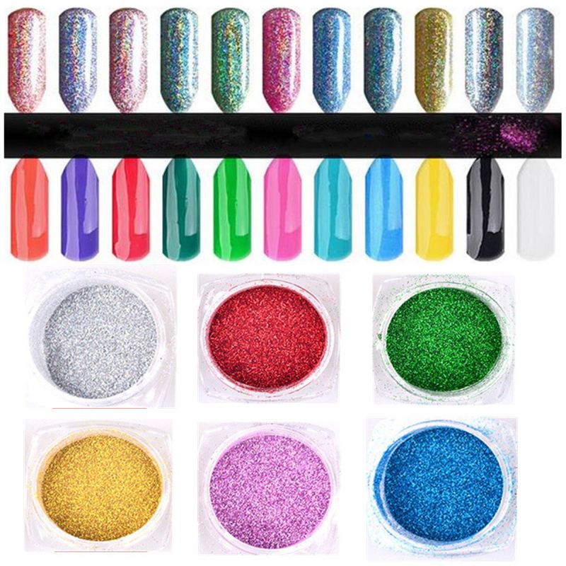 Metallic Mirror Powder Nail Glitters Dust Chrome Pigment 6 Barev