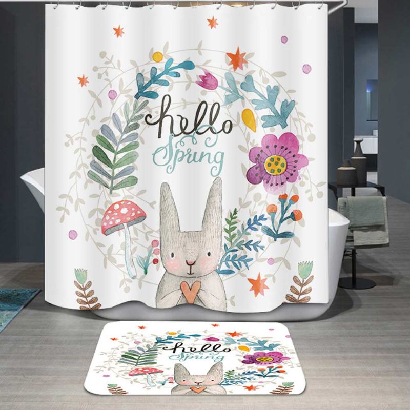 Cartoon Rabbit Shower Curtain Vodotěsný Americký Polyesterový Sprchový Závěs