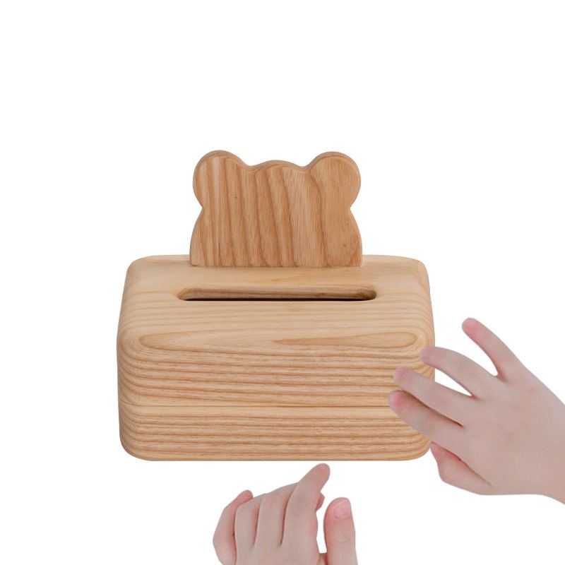 Creative Log Tissue Box Bílý Vosk Celodřevěná Kitty Pumping Box Box Bear Crown Tvar Sušenek S Kreativním Designem