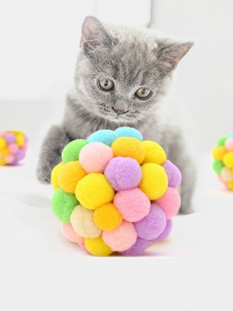 1ks Funny Cat Interaktivní Míčová Hračka Domácí Mazlíček Zajímavé Barevné Ručně Vyráběné Bell Skákací Míč Plyšový Rainbow Ball Potřeby Pro Mazlíčky