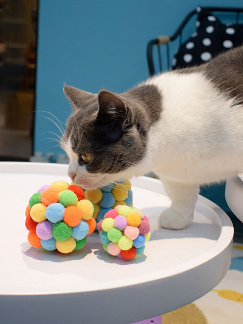 1ks Funny Cat Interaktivní Míčová Hračka Domácí Mazlíček Zajímavé Barevné Ručně Vyráběné Bell Skákací Míč Plyšový Rainbow Ball Potřeby Pro Mazlíčky