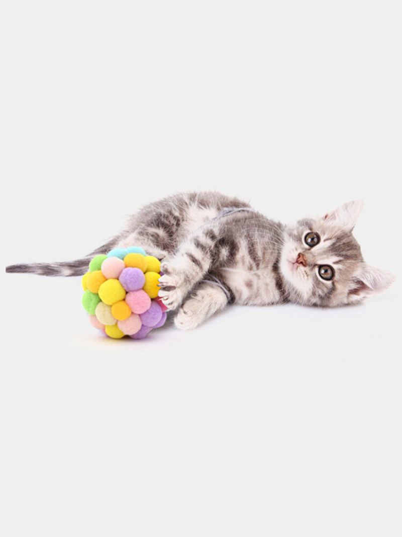 1ks Funny Cat Interaktivní Míčová Hračka Domácí Mazlíček Zajímavé Barevné Ručně Vyráběné Bell Skákací Míč Plyšový Rainbow Ball Potřeby Pro Mazlíčky