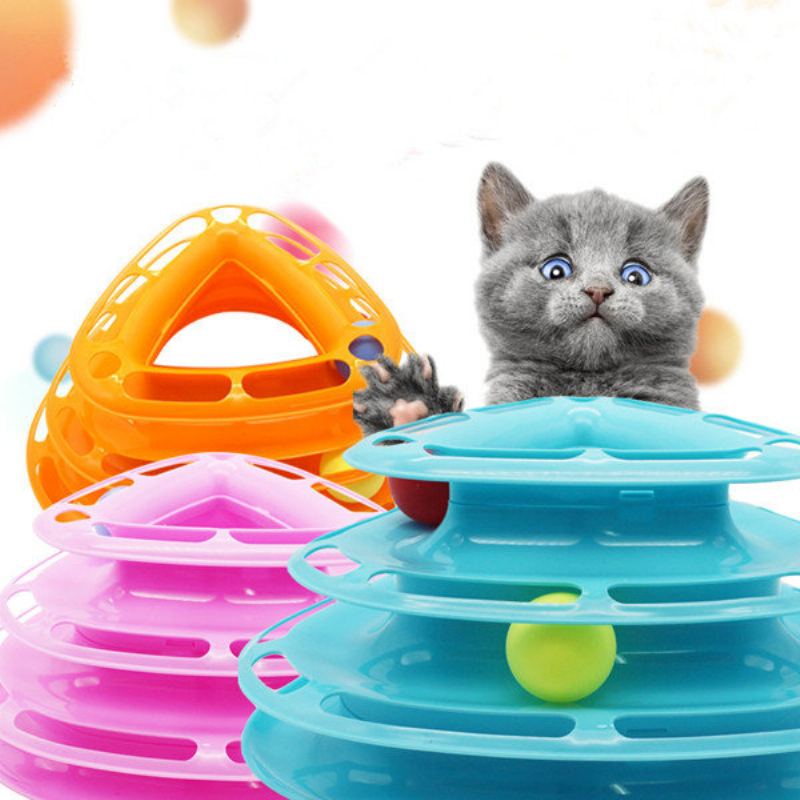 3colors Funny Cat Toy Tower S Míčky Gramofon Ball Kitty Plastic Play Interactive