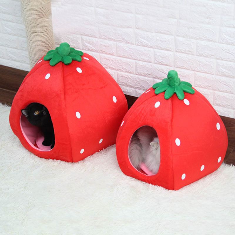 Strawberry Cat House Omyvatelný Měkký Odolný Odnímatelné Hnízdo Pro Domácí Mazlíčky Podzim Zima Příslušenství Pro Tlustý Pelíšek Pro