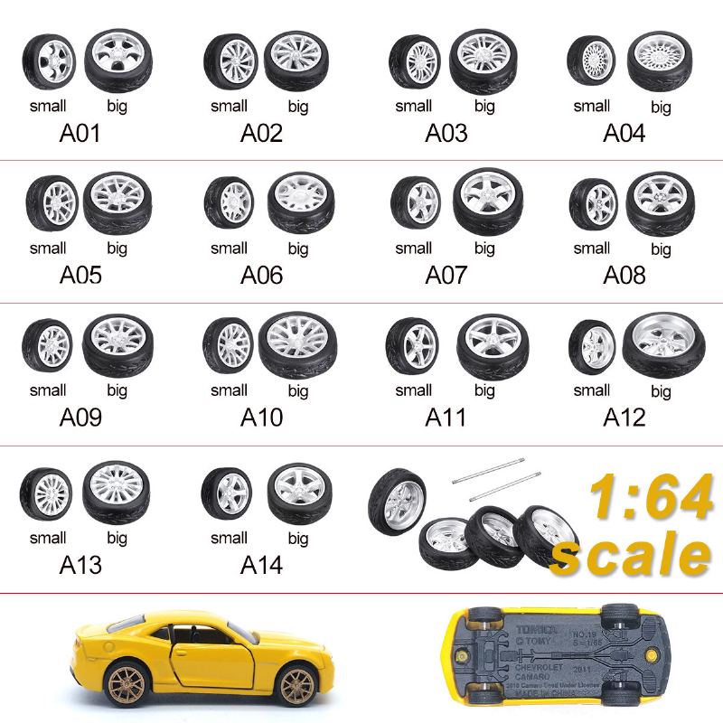 4ks Litá Kola Sada Pneumatik Ráfky A Nápravy Model Auta Pro 1/64 Upravené Vozidlo