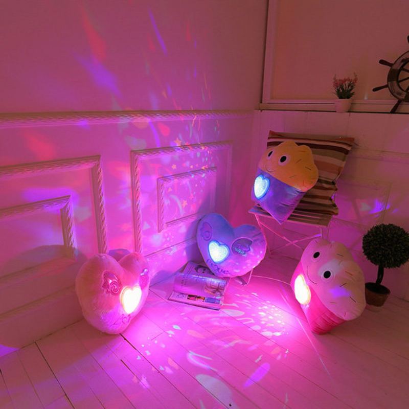 Barevné Plyšové Led Hudební Projekce Star Cake Tvar Srdce Throw Polštář Home Sofa Decor Valentine Gift