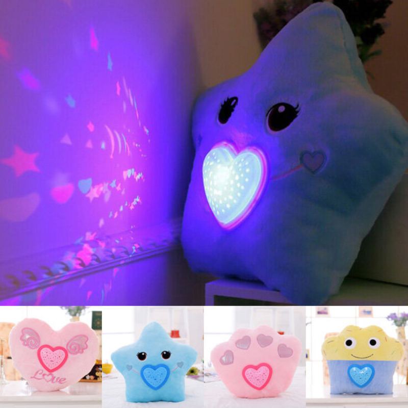 Barevné Plyšové Led Hudební Projekce Star Cake Tvar Srdce Throw Polštář Home Sofa Decor Valentine Gift