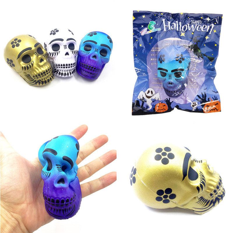 Chameleon Squishy Skull Skeleton Head 10 cm Halloween Dekor Pomalu Rostoucí S Balením Dárková Hračka