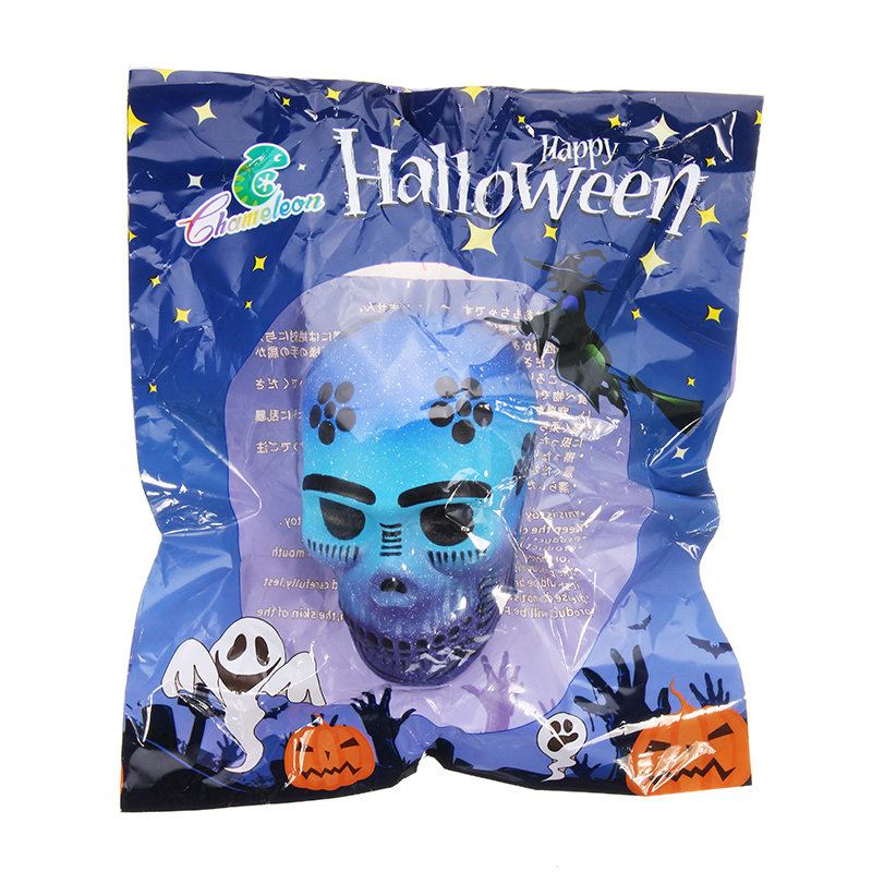 Chameleon Squishy Skull Skeleton Head 10 cm Halloween Dekor Pomalu Rostoucí S Balením Dárková Hračka