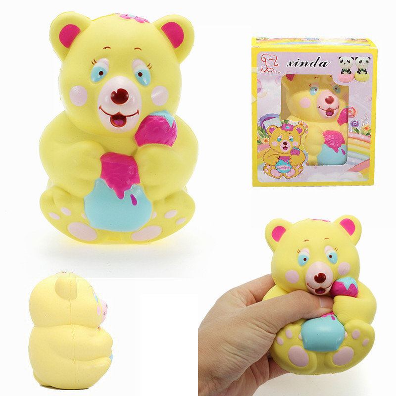 Xinda Squishy Jahodový Medvěd Držící Konvička Na Med 12cm Pomalé Kynutí S Obalem Kolekce Dárková Hračka