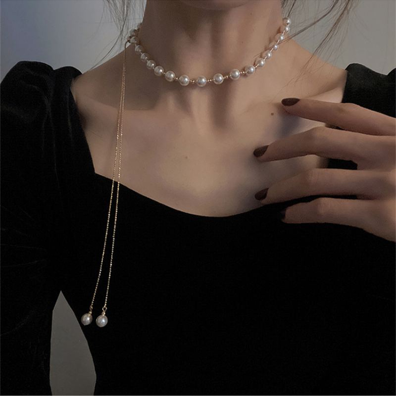 Dámský Perlový Vytahovací Náhrdelník Design Sense Choker Necklac