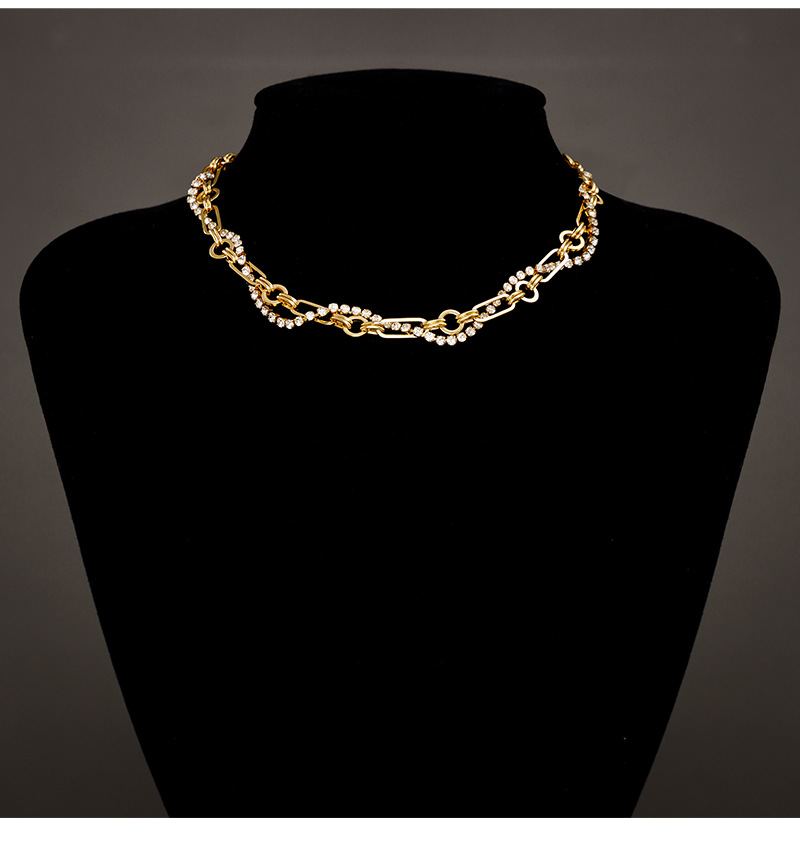 Dámský Retro Geometrický Bronzový Náhrdelník Z Pravého Zlata Diamond Multilayer Fashion Snake Chain