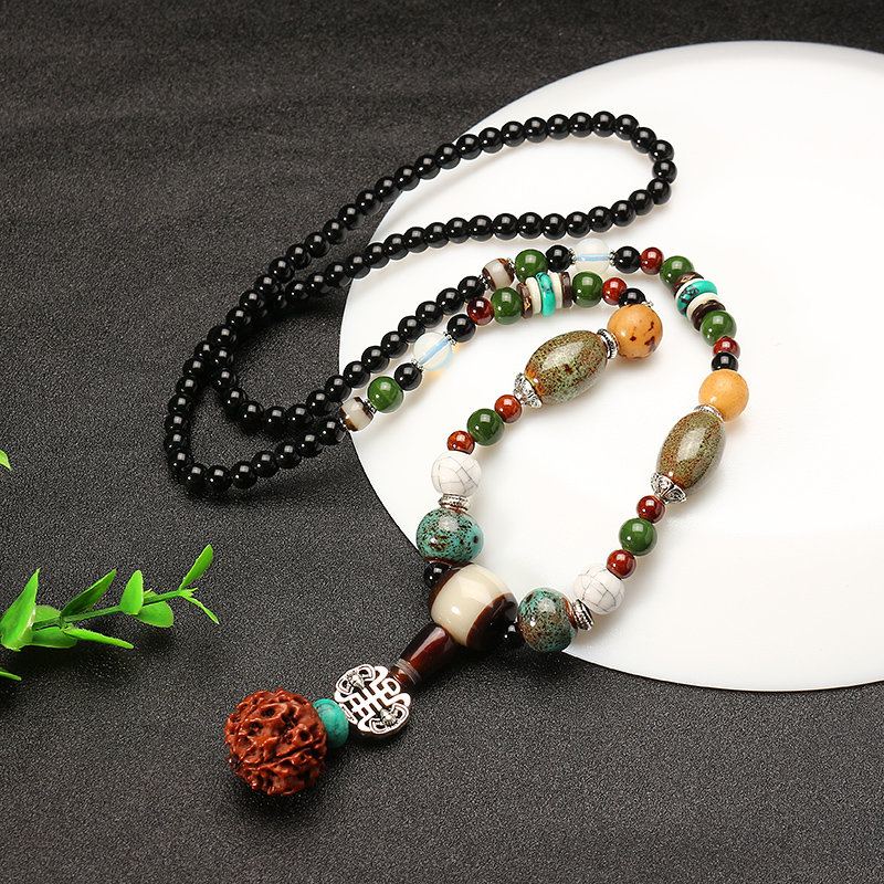 Dámský Retro Náhrdelník Etnický Keramický Buddha Beads Svetr