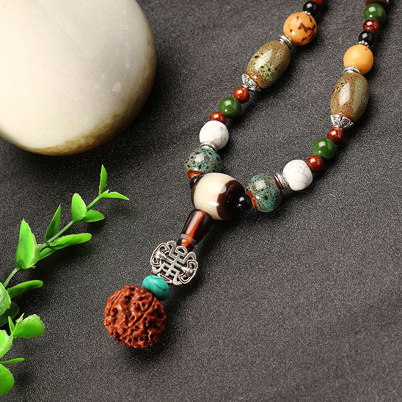 Dámský Retro Náhrdelník Etnický Keramický Buddha Beads Svetr