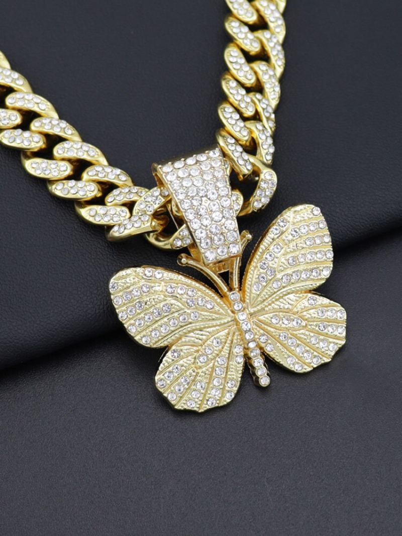 Hiphop Insect Butterfly Necklace Full Diamond Kubánský Pánský Náhrdelník