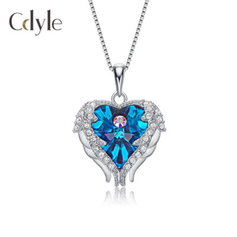 Náhrdelník S925 Ze Sterlingového Stříbra Ocean Heart S Diamantovým Přívěskem Swarovski Crystal Angel Wings