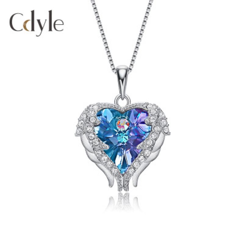 Náhrdelník S925 Ze Sterlingového Stříbra Ocean Heart S Diamantovým Přívěskem Swarovski Crystal Angel Wings