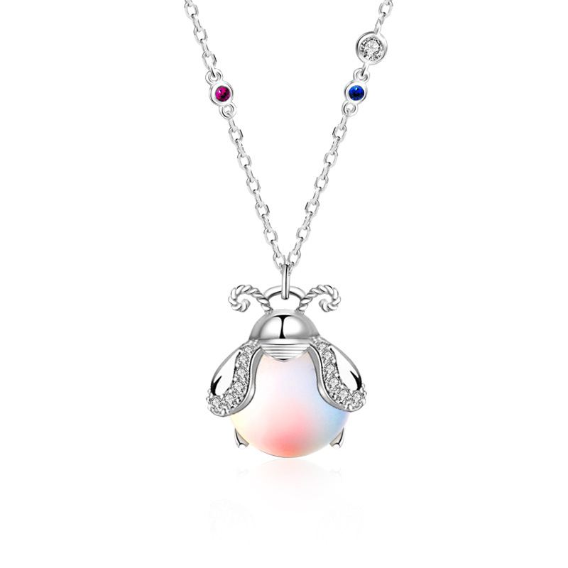 Originální Náhrdelník S925 Sterling Silver Firefly Dámský Ins Řada Colorful Moonstone Insect Přívěsek Klíční Kosti