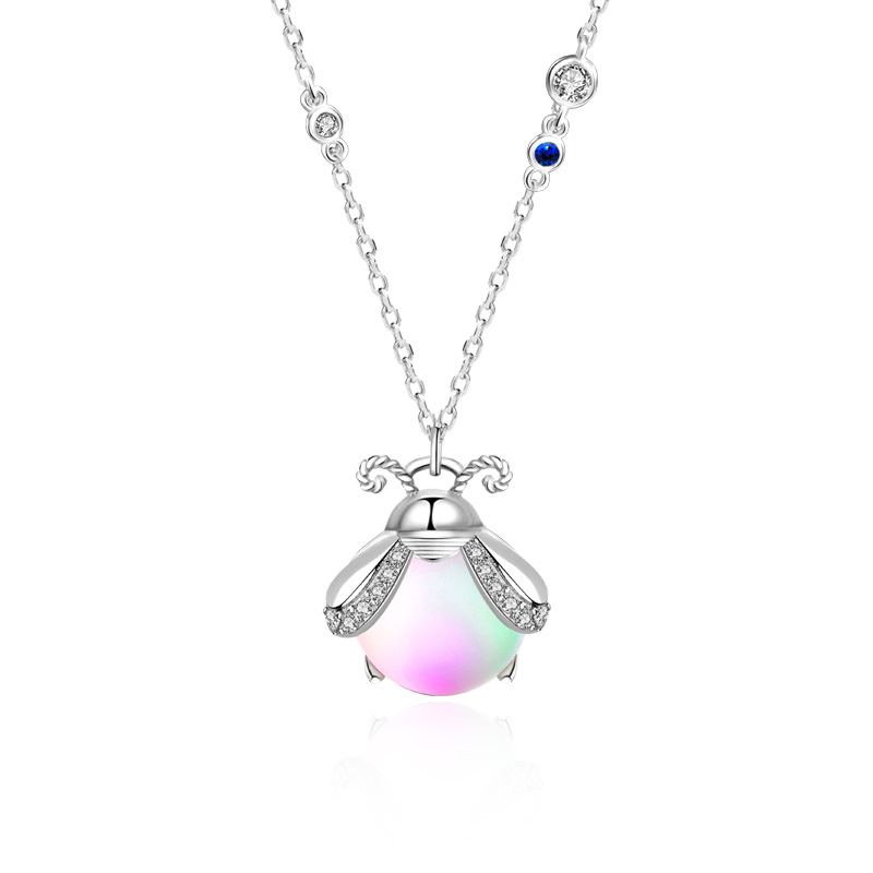 Originální Náhrdelník S925 Sterling Silver Firefly Dámský Ins Řada Colorful Moonstone Insect Přívěsek Klíční Kosti