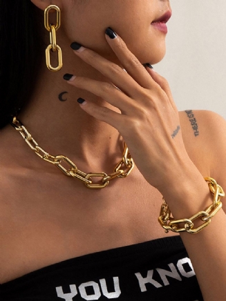 Punk Ccb Thick Chain Střapec Náhrdelník Set Metal Geometric Dutý Náramek