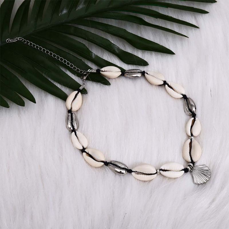 Ručně Vyráběný Řetízek Z Mušlí Klíční Kost Pro Ženy Náramek S Přírodní S Obojkem Cowrie Choker S Kostí Nastavitelná Trible Charms Šperky