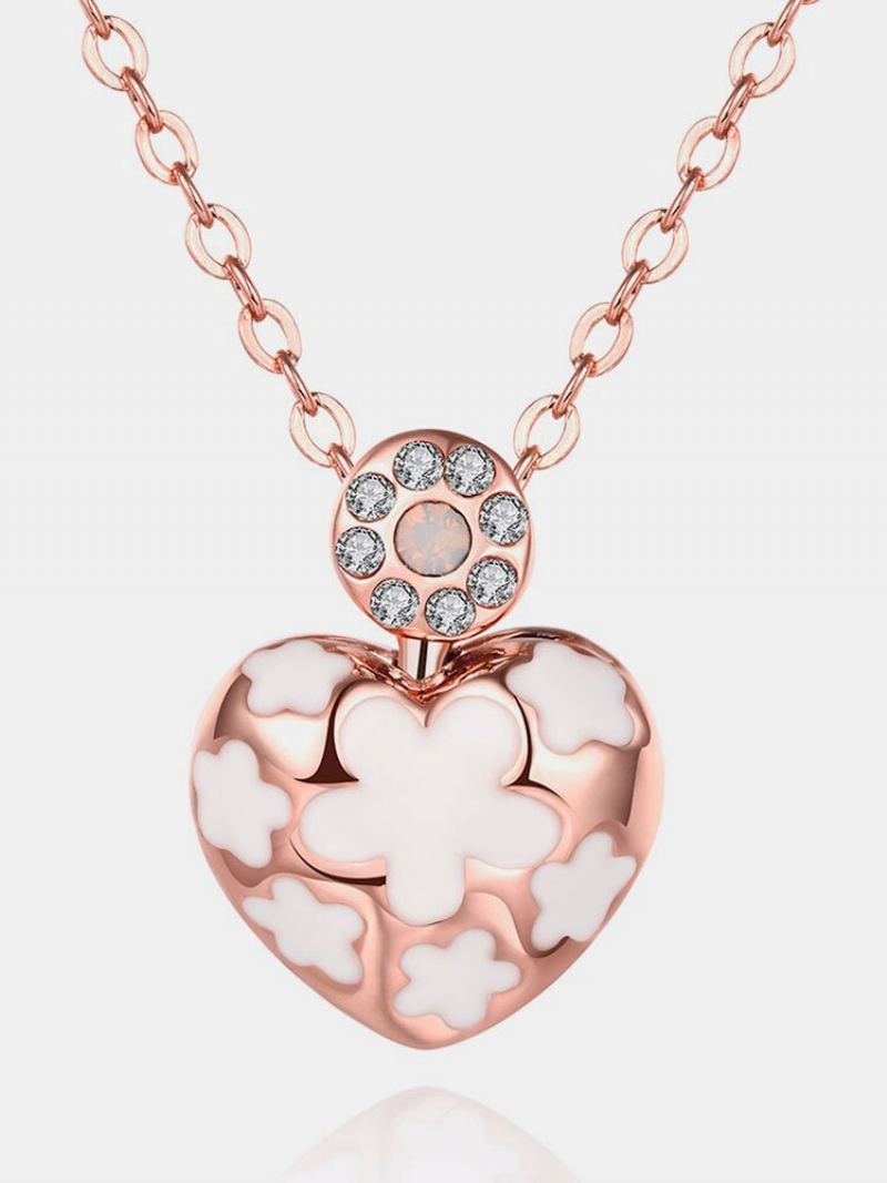 Sladký Luxusní Náhrdelník Heart Flower Oil Drip Drahostone Necklace