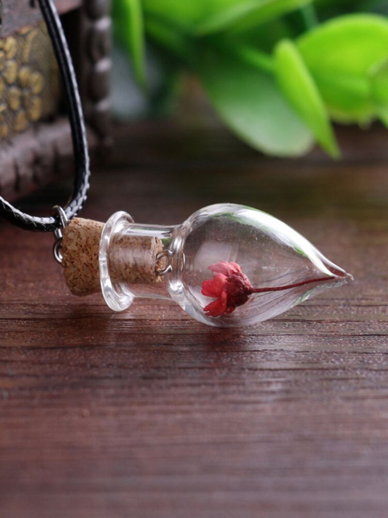 Vintage Diy Sušené Květiny Dámský Náhrdelník Malý Přívěsek Daisy Ve Tvaru Kapky Drift Bottle