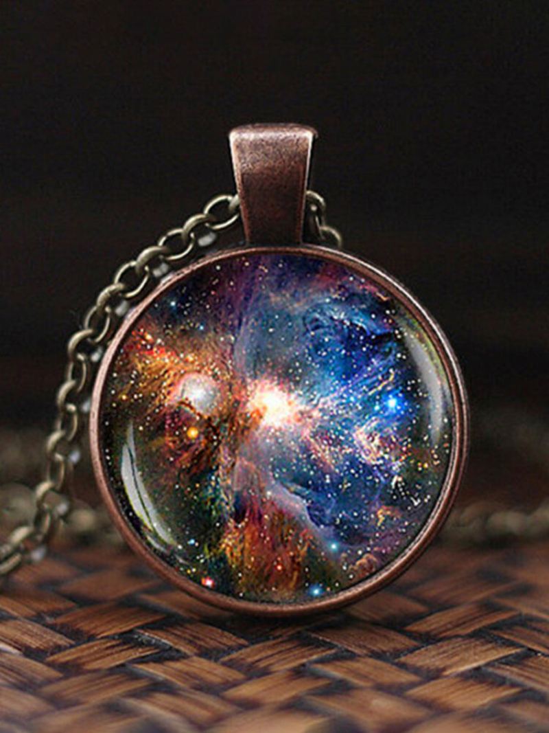 Vintage Glass Gem Women Náhrdelník Vesmír Starry Sky Přívěsek Šperky