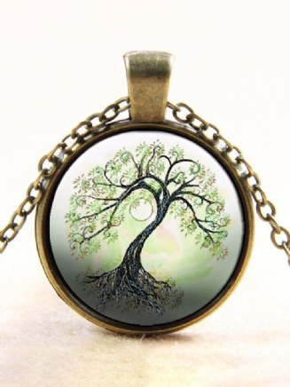 Vintage Tree Of Life Kulaté Skleněné Náhrdelníky Time Gem Charm Pro Ženy