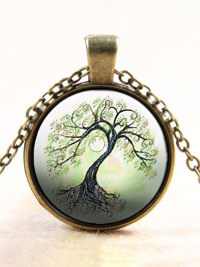 Vintage Tree Of Life Kulaté Skleněné Náhrdelníky Time Gem Charm Pro Ženy