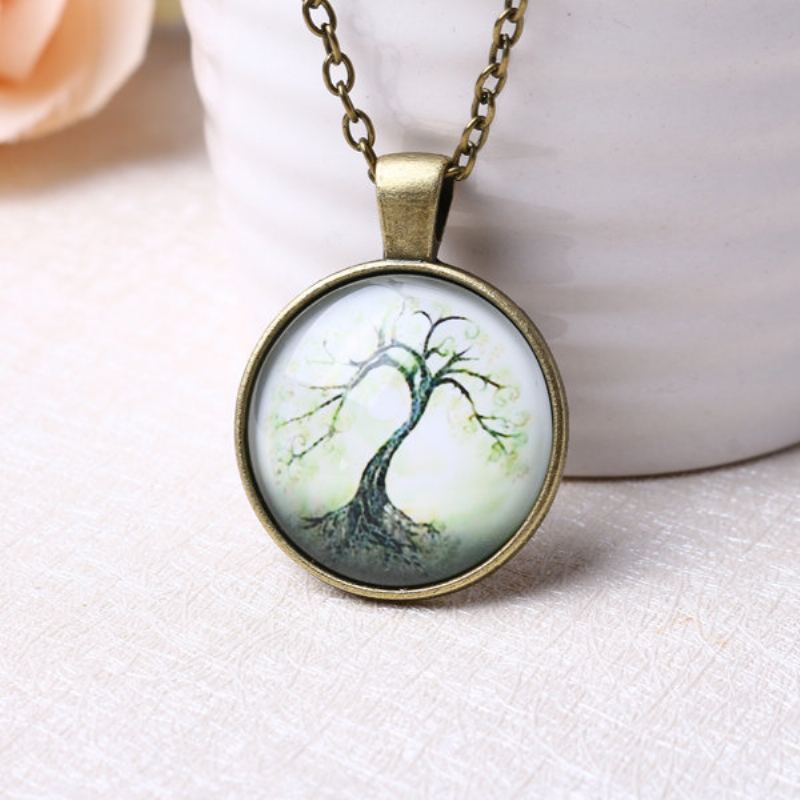 Vintage Tree Of Life Kulaté Skleněné Náhrdelníky Time Gem Charm Pro Ženy