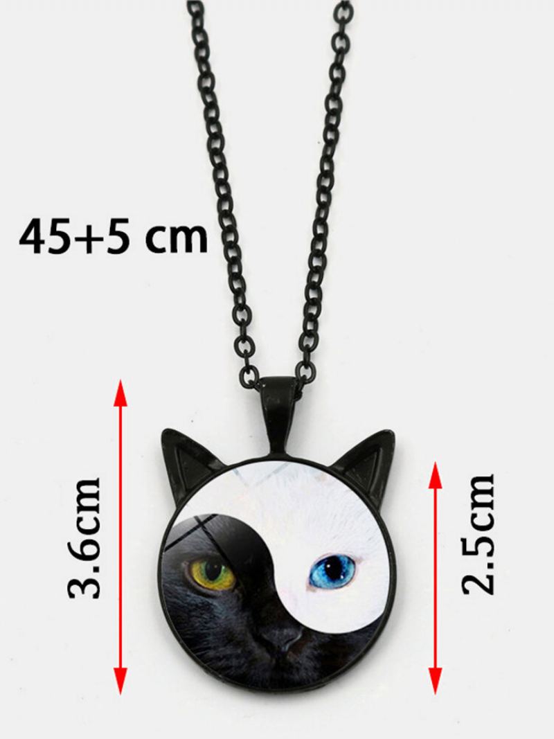 Vintage Yin Yang Cat Face Printed Women Náhrdelník S Přívěskem Cat Ear