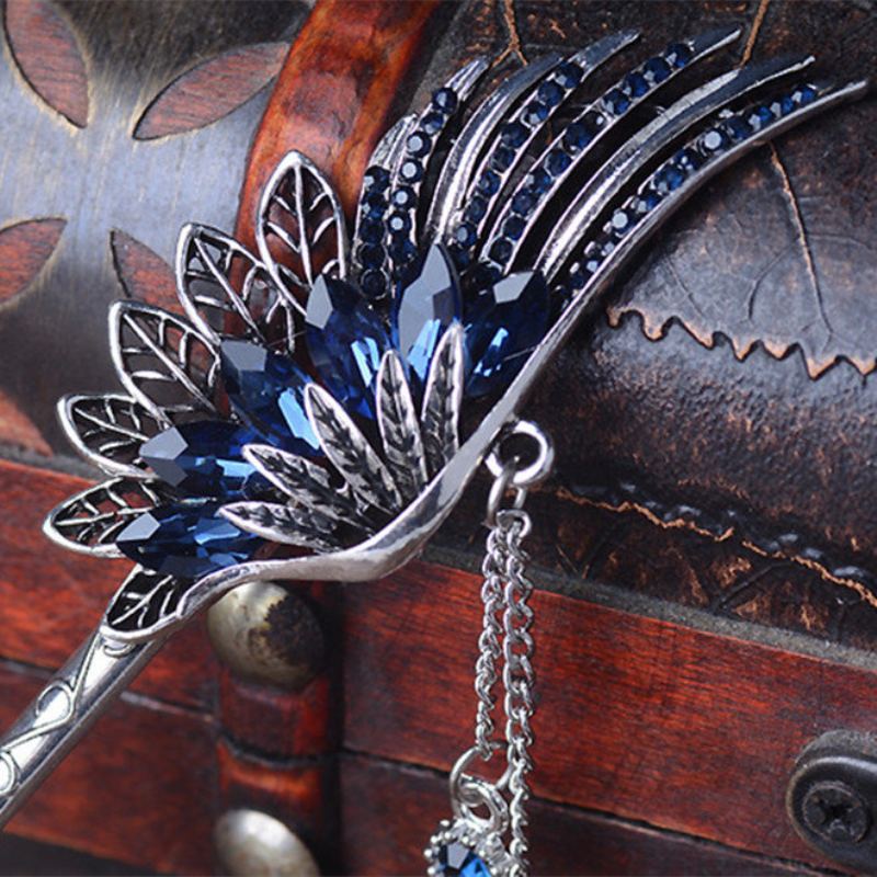 Etnické Jedinečné Dámské Vlasové Doplňky Vintage Leaf Wings Kamínky Crystal Tassel Drop Vlásenka