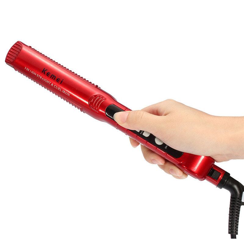 Kemei 3v1 Vlasový Kulma Žehlička Hot Iron Curling Ceramic Wave Tool