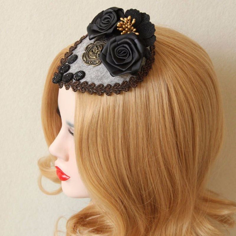 Punk Cosplay Hairwear Vinatge Black Rose Lebka Šperky Small Hairpin