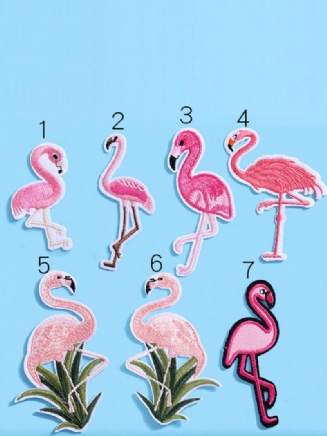 1 Ks Červená Bílá Vyšívací Flamingo Látková Pasta / Diy Oděvní Dekorace Doplňky Náplasti