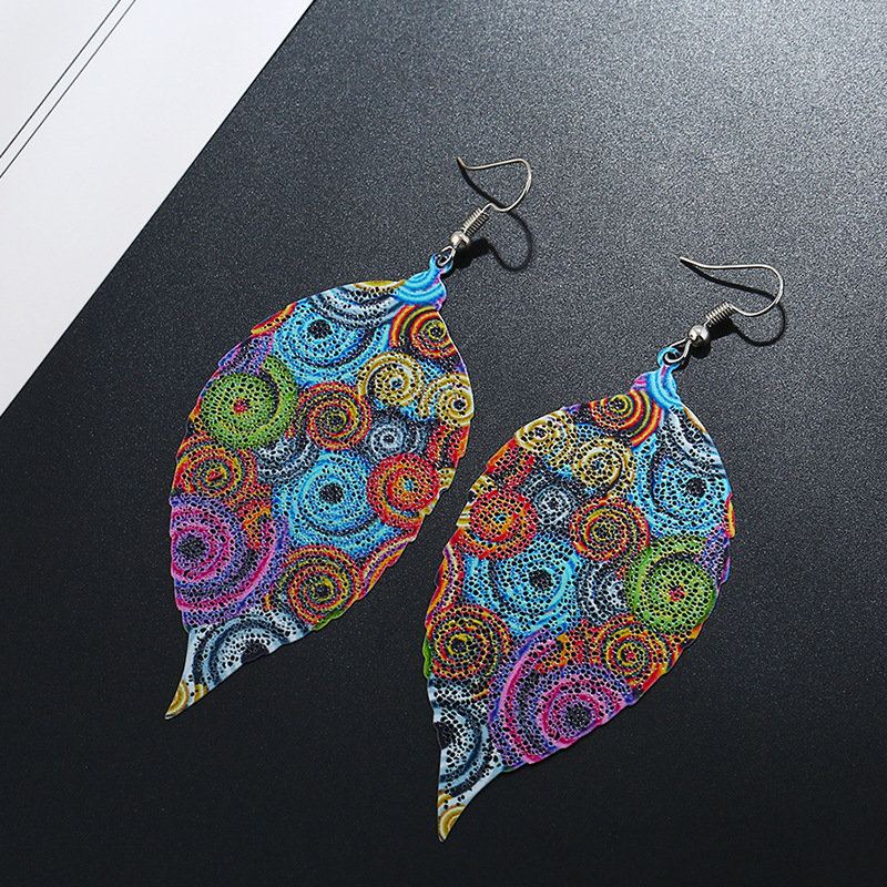 Bohemian Colorful Leaf Náušnice Módní Kovové Originální S Jedinečným Designem Pro Ženy