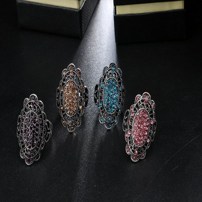 Bohemian Finger Rings Barevné Křišťálové Duté Oválné Geometrické Prsteny Etnické Šperky Pro Ženy