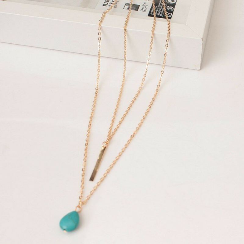 Bohemian Muitilayer Necklace Drop Turquoise Bar Tassel Charm Řetízek Best Friend Náhrdelník Pro Ženy