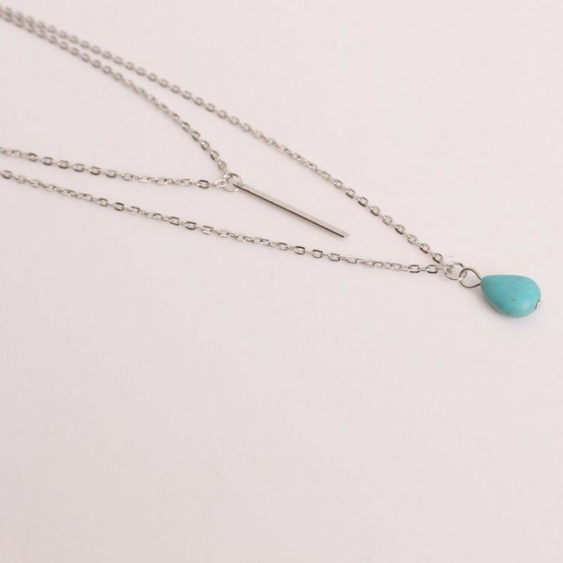 Bohemian Muitilayer Necklace Drop Turquoise Bar Tassel Charm Řetízek Best Friend Náhrdelník Pro Ženy