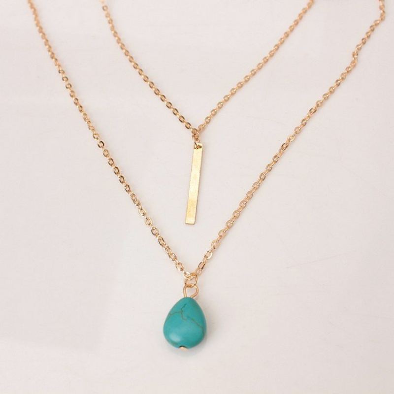 Bohemian Muitilayer Necklace Drop Turquoise Bar Tassel Charm Řetízek Best Friend Náhrdelník Pro Ženy