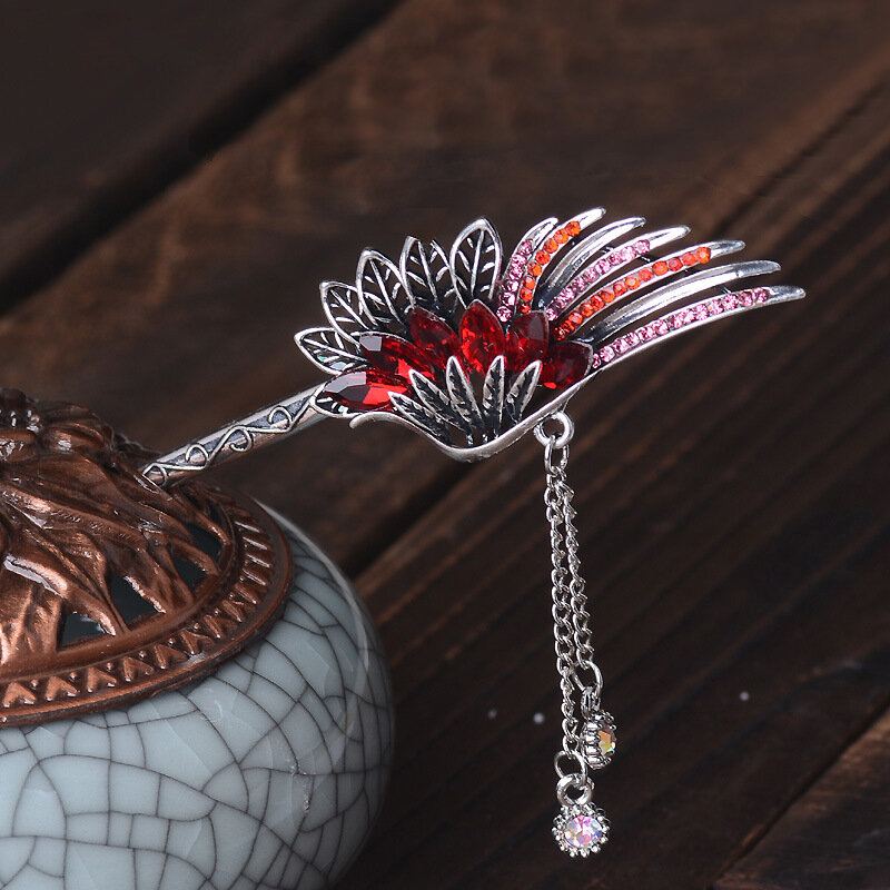 Etnické Jedinečné Dámské Vlasové Doplňky Vintage Leaf Wings Kamínky Crystal Tassel Drop Vlásenka