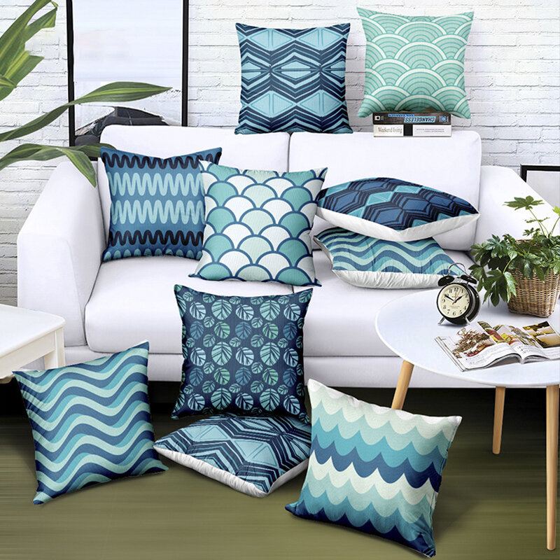 Modré Geometrické Proužky Plédy Povlak Na Polštář Nordic Line Waves Sofa Throw Na