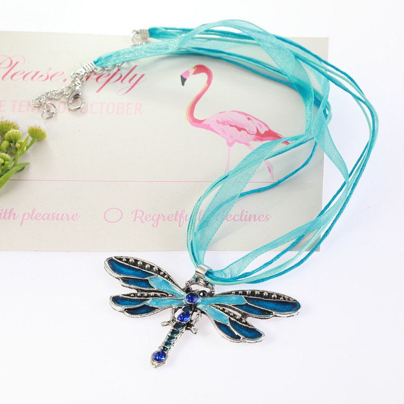 Trendy Barevné Náhrdelníky S Přívěskem Dragonfly Dámské Dlouhé S Kamínky