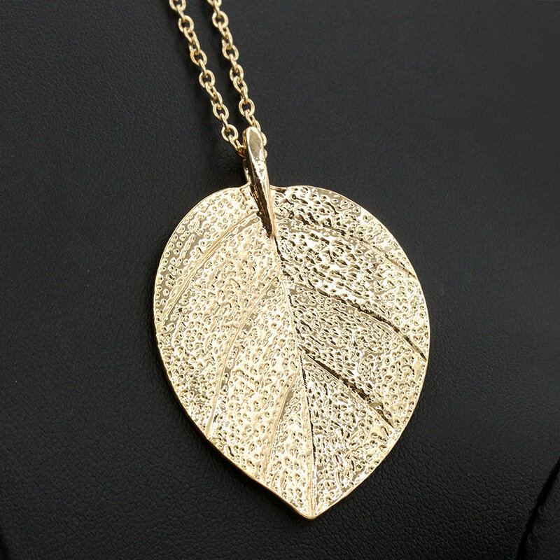 Trendy Náhrdelníky S Přívěskem Se Zlatými Listy Bohemian Big Leaf Delicate Womens Long Necklaces