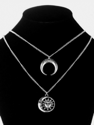 Vintage Přívěsek Náhrdelník Sun Moon Charm Řetězec Vícevrstvý České Šperky Pro Ženy