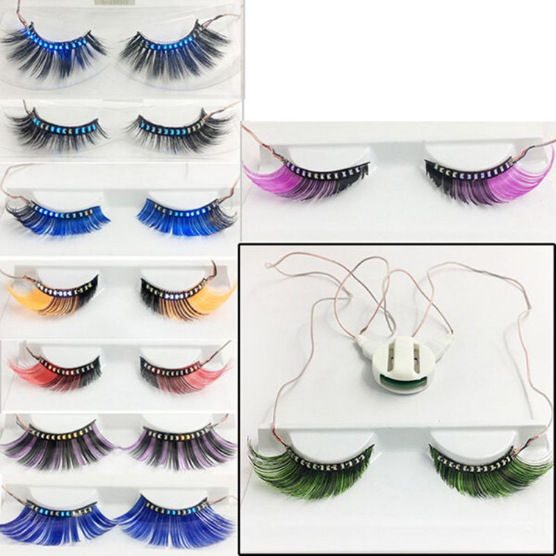 1 Pár Led Umělé Řasy Lehké Voděodolné Dlouhé Kudrnaté Halloween Vánoční Make-up