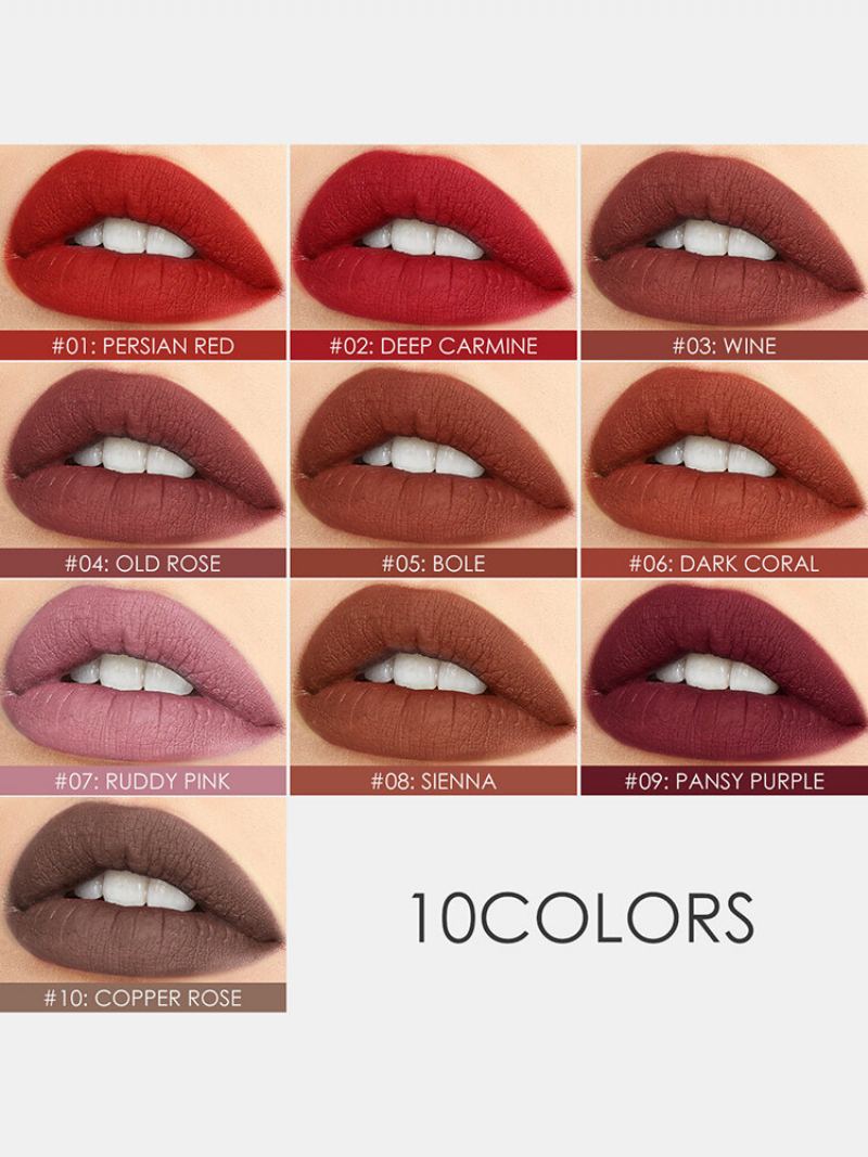 10 Barev Velvet Matte Lip Glaze Vodotěsný Kosmetický Lesk Na Rty Který Neznačí