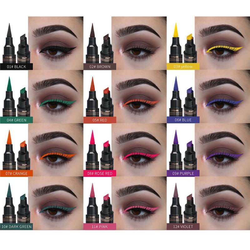 12 Barev Double Head Eyeliner Pen Fluorescence Tekuté Oční Linky Trojúhelník Razítko Pen Eye Makeup