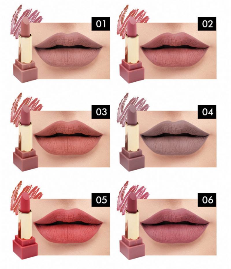 12 Barev Square Tube Matte Lipstick Set Nepřilnavý Kalíšek Dlouhotrvající Kit Makeup